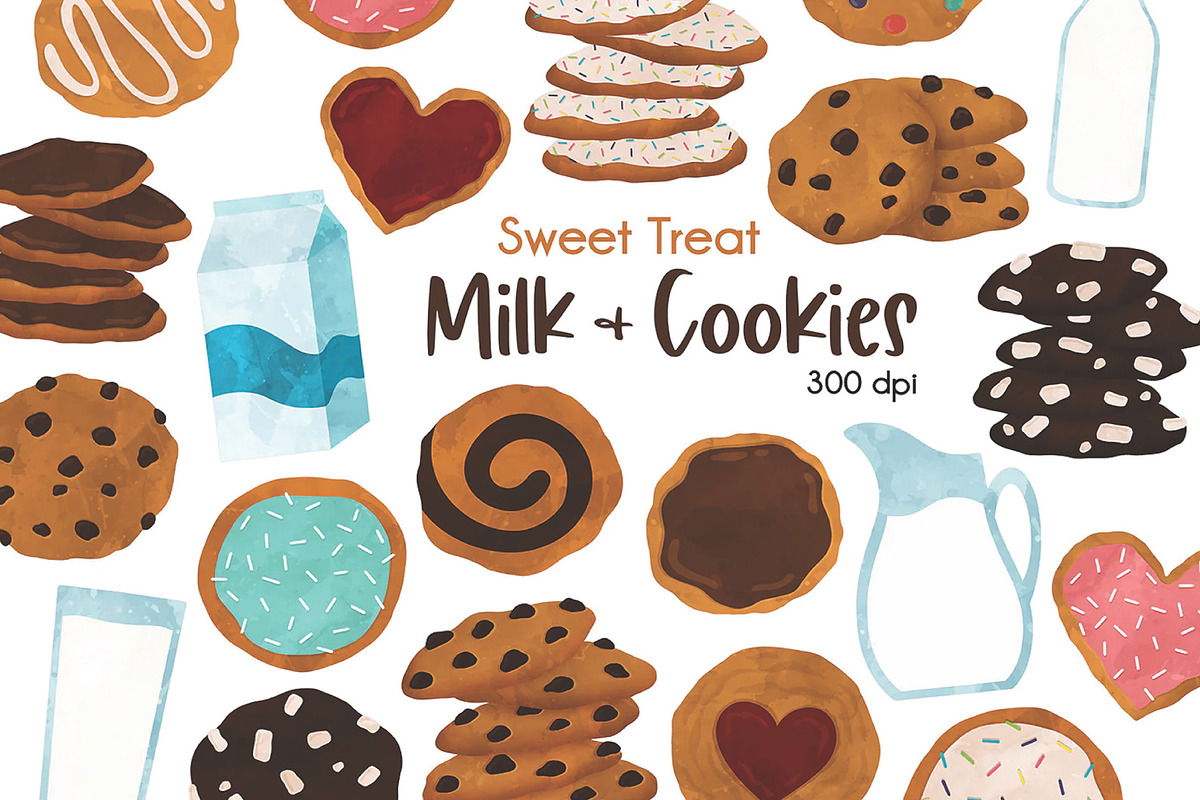 Cookie Clipart Bundle Milk & Cookies, a Food Illustration by SugarPickle Clip Art (Photo 1 of 4)