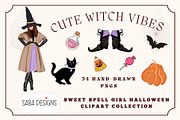 Cute Teen Witch Clipart Set- 34 PNGs, a Seasonal Illustration by Sabadesignz (Thumbnail 1 of 6)