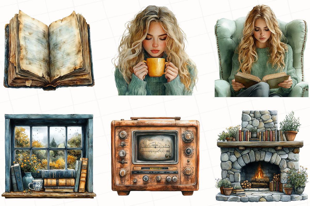Watercolor Booklover Clipart, an Illustration by OK Design (Photo 2 of 5)