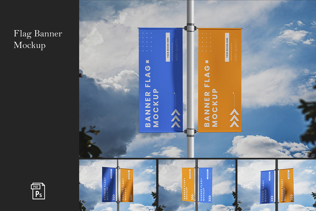 Flag Banner Mockup, an Advertising Mockup by SimpangGraphics (Photo 1 of 5)
