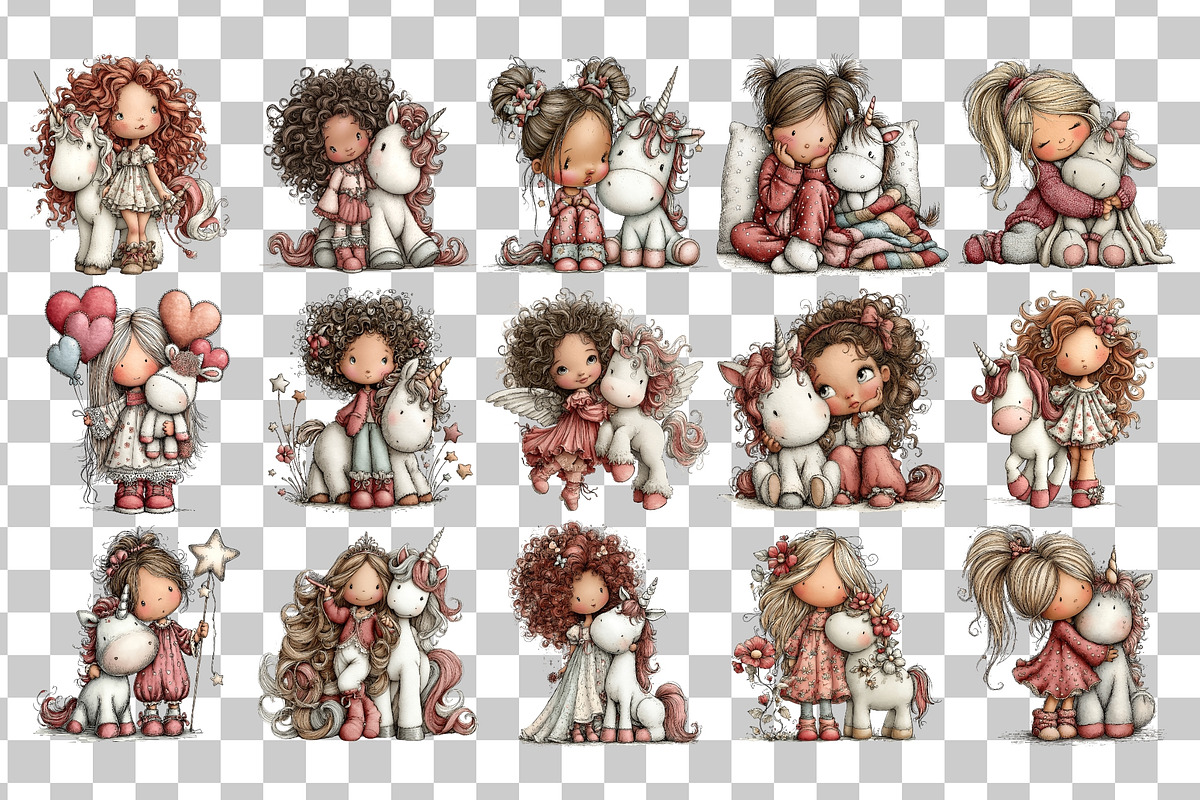 Girl With Unicorn Watercolor Clipart, a Person Illustration by Nicolle's Colorful Art (Photo 2 of 4)