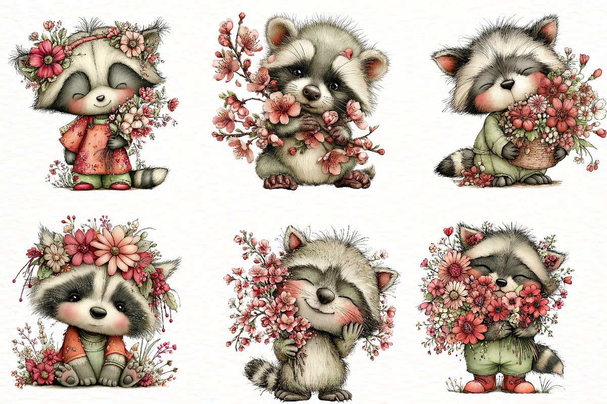 Whimsical Spring Raccoon Clipart, an Illustration by Designworld (Photo 4 of 6)