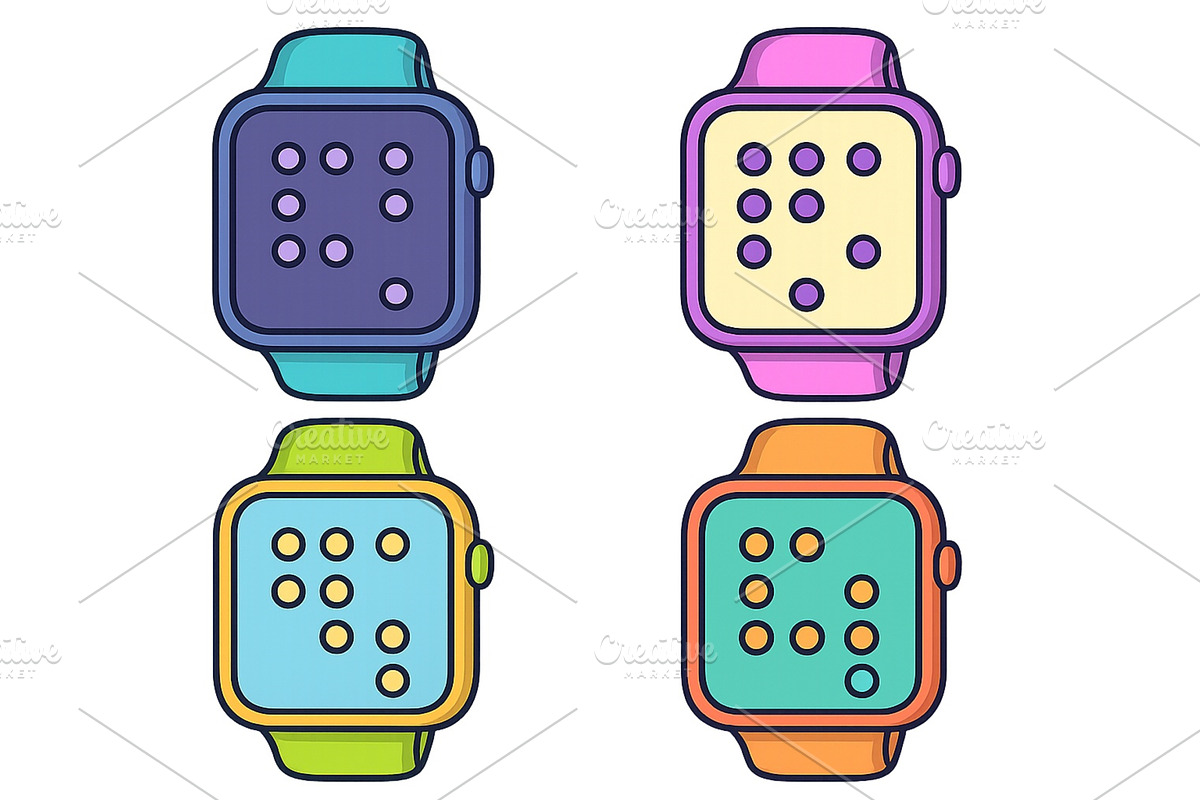Colorful smartwatches displayed in a, a Technology Illustration by ZinetroN