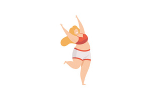 Happy Plump Woman In Underwear