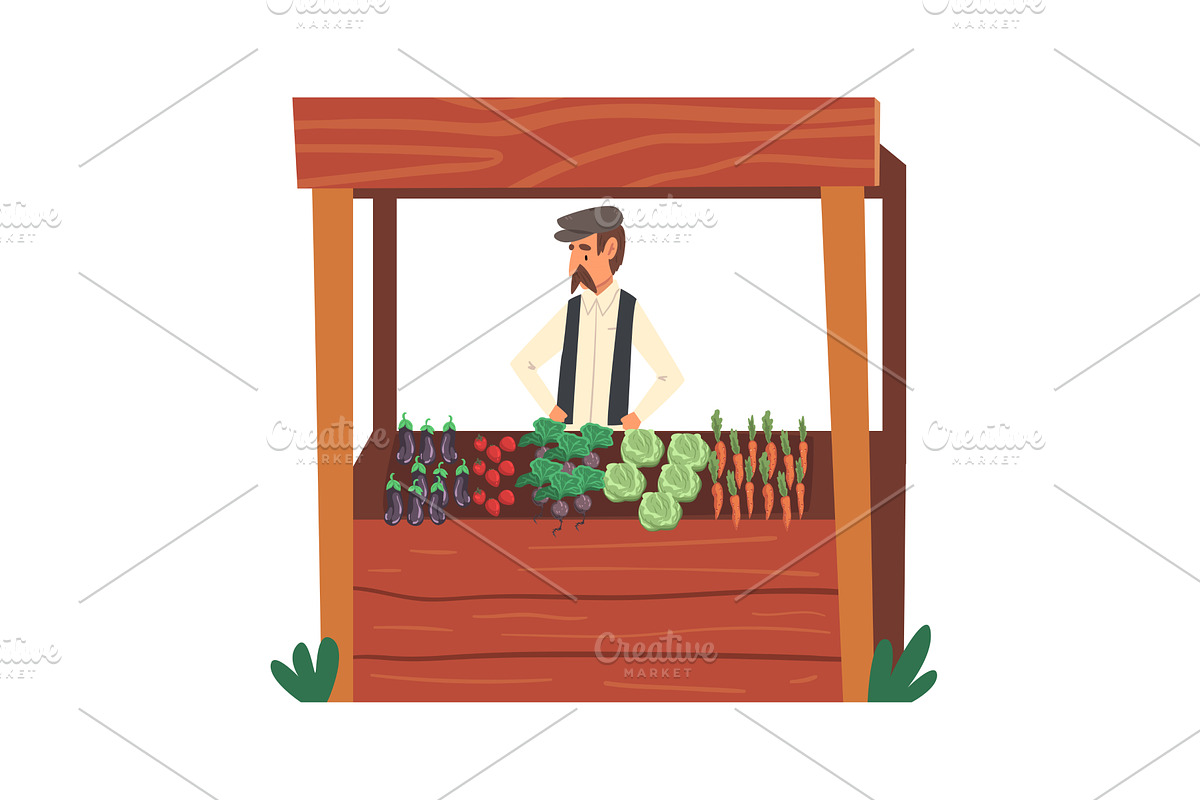 Male Farmer Selling Fresh Organic, a Food Illustration by TopVectors