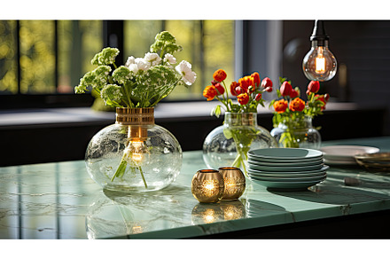 marble countertop in modern kitchen, a Food & Drink Photo by Neirfy