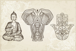 Hamsa, Elephant and Sitting Buddha