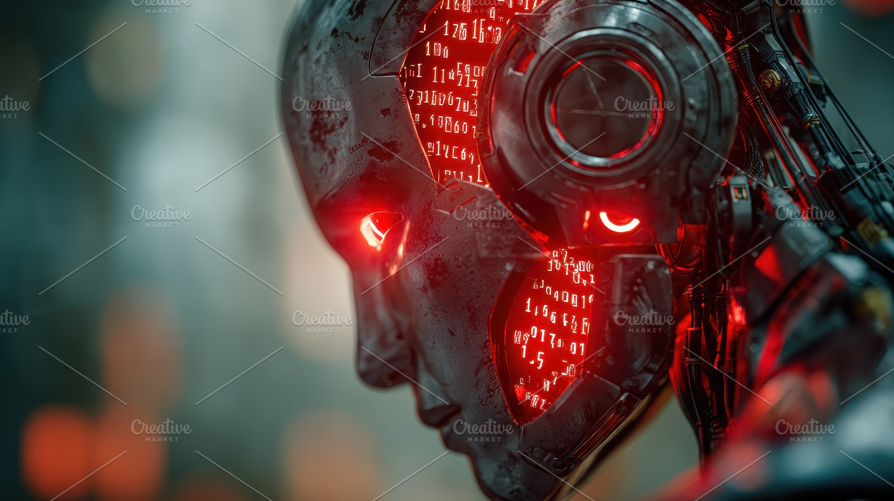 Futuristic Robot Red Eyes Digital Da, a Photo by Pixeness Studio