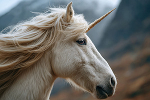 Majestic unicorn in a misty landscape, an Animal Photo by AlyaAnd