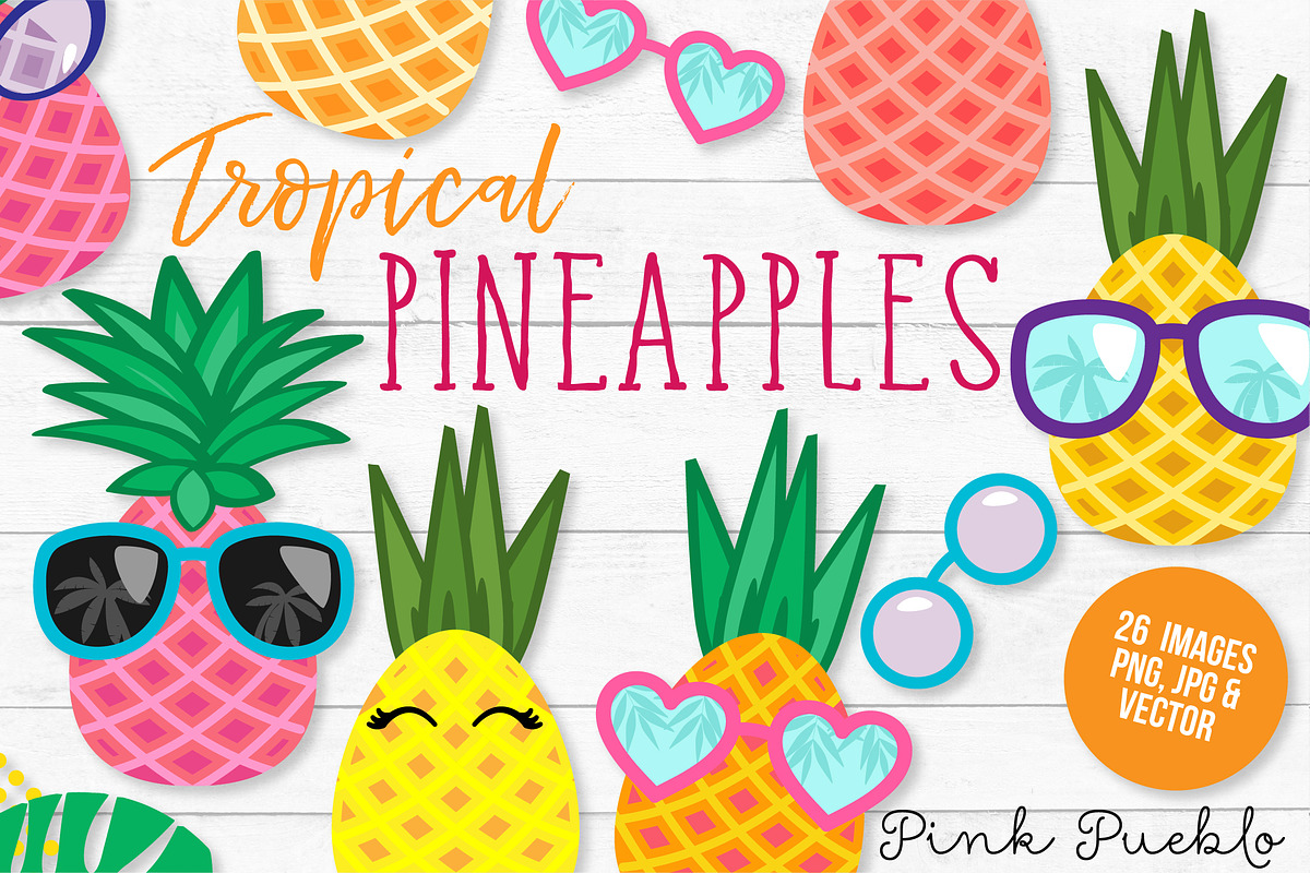 Pineapple Clipart and Vectors, a Decorative Illustration by PinkPueblo (Photo 1 of 4)