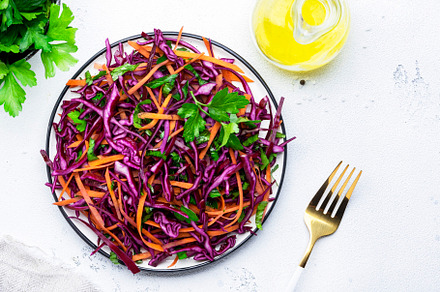 Autumn vitamin salad with red cabbage, carrot, parsley and olive, a Food & Drink Photo by 5PH