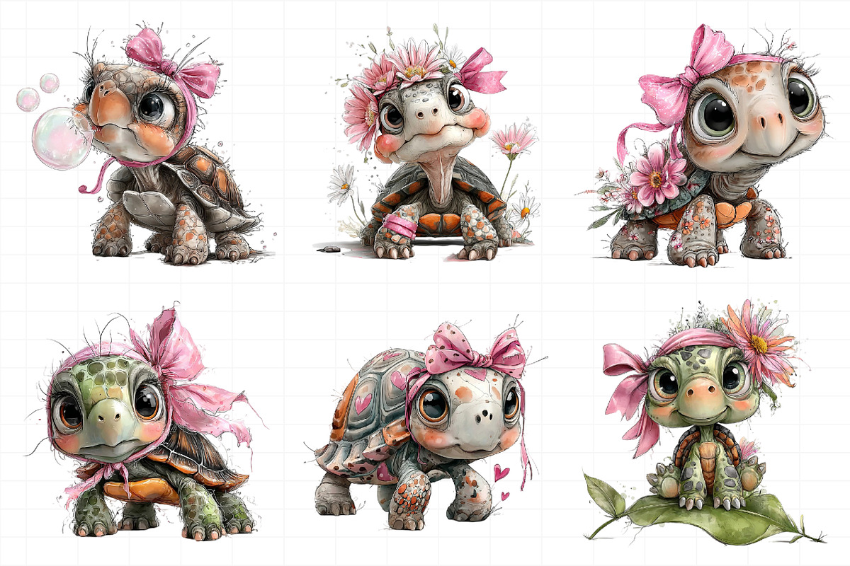 Tiny Turtle with Pink Bow Clipart, an Illustration by Daily.Designs (Photo 3 of 6)