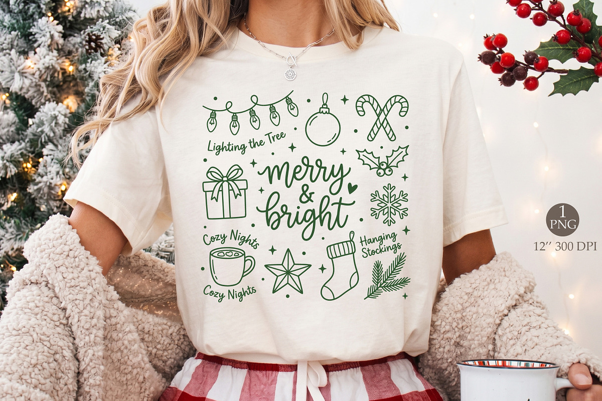 Merry And Bright Christmas PNG, a Seasonal Illustration by Libby Wishes (Photo 1 of 3)