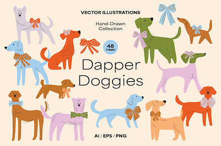 Dogs & Bows Illustration Set, an Animal Illustration by Sarah Baker