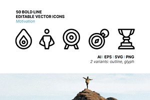 50 Motivation Icons, an Outline Icon by Side Project