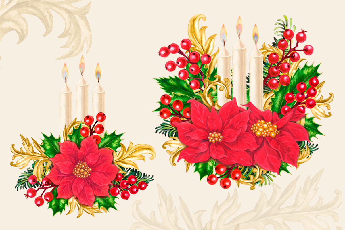 Red Poinsettia, Christmas watercolor, an Illustration by EL_SUHOVA (Photo 7 of 18)