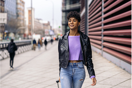 Cool Afro Tourist Woman Walking