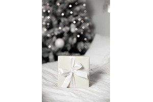 Gift box on bed with christmas tree, a Holiday Photo by Anna Efetova
