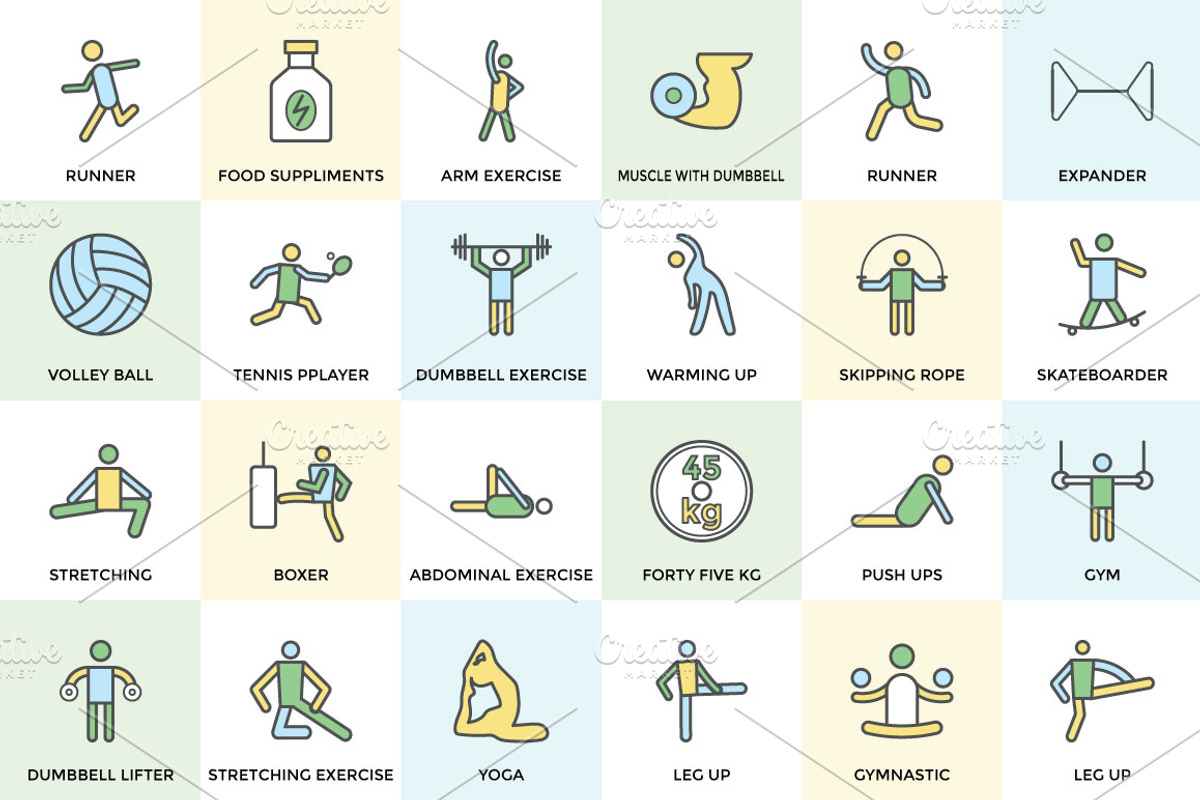 100+ Fitness and Health Icon Set preview 5