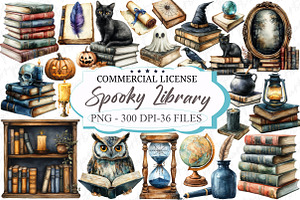Spooky Halloween Library Clipart, an Illustration by designcity5