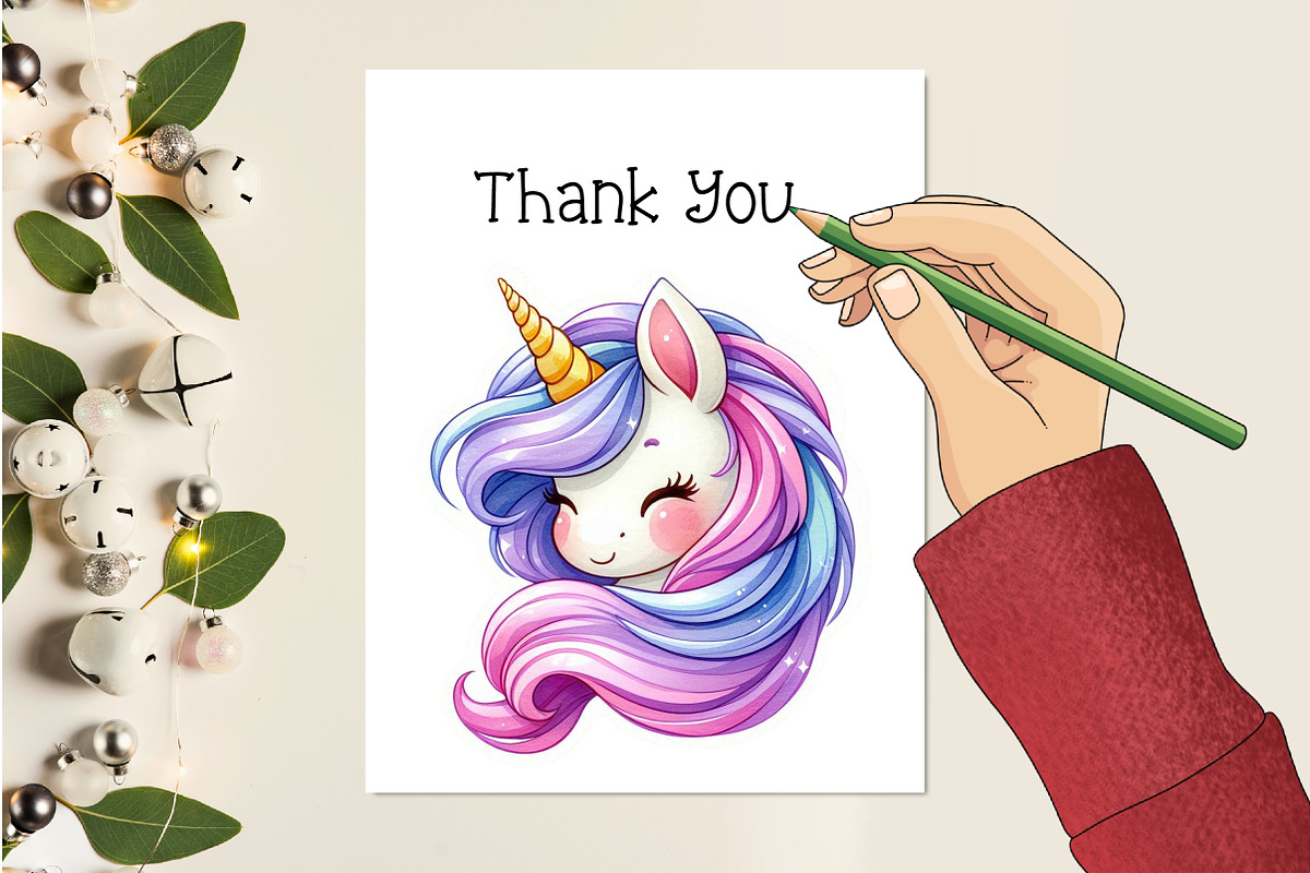 Kawaii Unicorn Stickers Clipart, an Illustration by Creative Art (Photo 3 of 9)