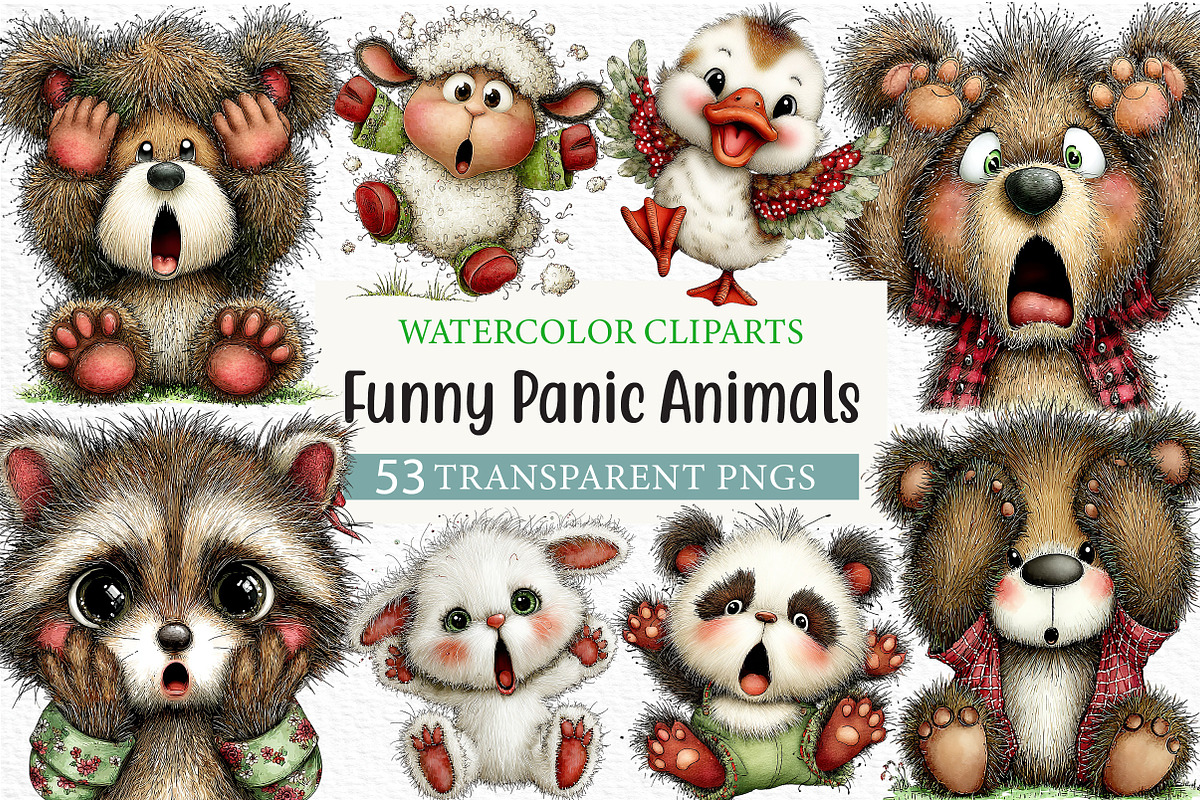 Funny Panic Animals Clipart Bundle, an Illustration by Craft Nest (Photo 1 of 11)