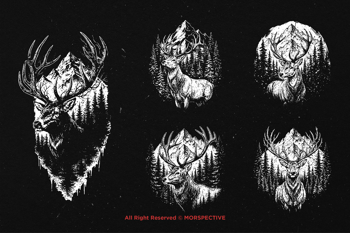 10 Bundle Dark Art Mountain Deer, an Illustration by Morspective (Photo 3 of 7)