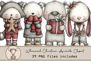 Whimsical Christmas Animals Clipart, an Illustration by DreamArtGraphic