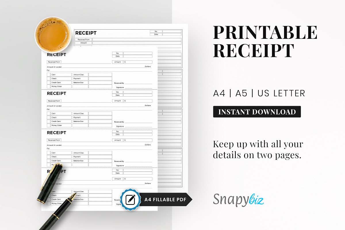 Business Receipt, Receipt Printable, a Print Template by Snapybiz