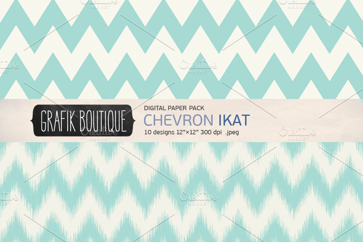 Chevron ikat mint navy papers preview 2