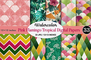 Pink Flamingo Tropical Digital Paper, a Pattern Graphic by CitraGraphics