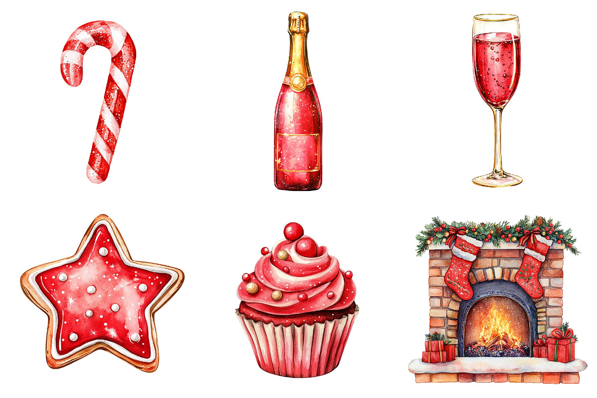 Chic Neon Red Christmas Clipart, a Seasonal Illustration by CitraGraphics (Photo 3 of 7)