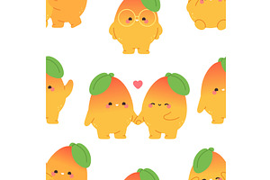 Funny mango seamless pattern. Juicy, a Food Illustration by LadadikArt