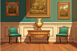 Cartoon museum interior with antique, an Object Illustration by LadadikArt