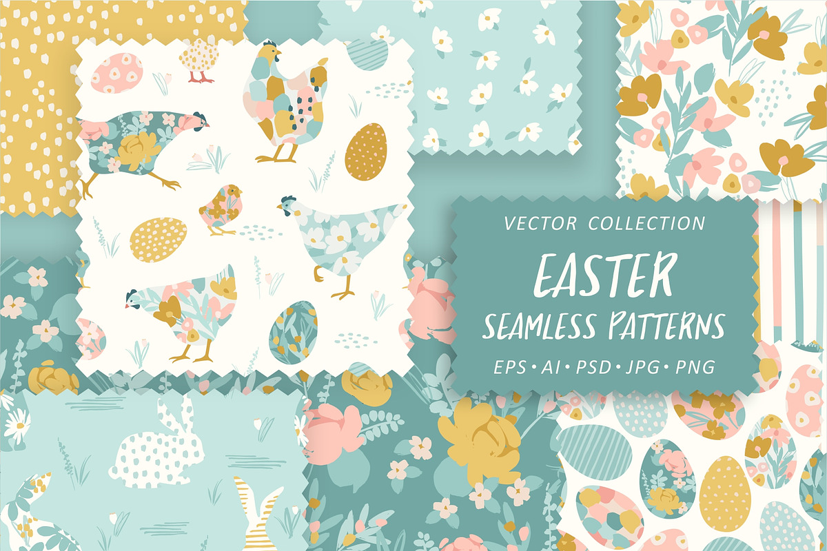 Easter seamless patterns, a Pattern Graphic by Nadia Grapes (Photo 1 of 5)