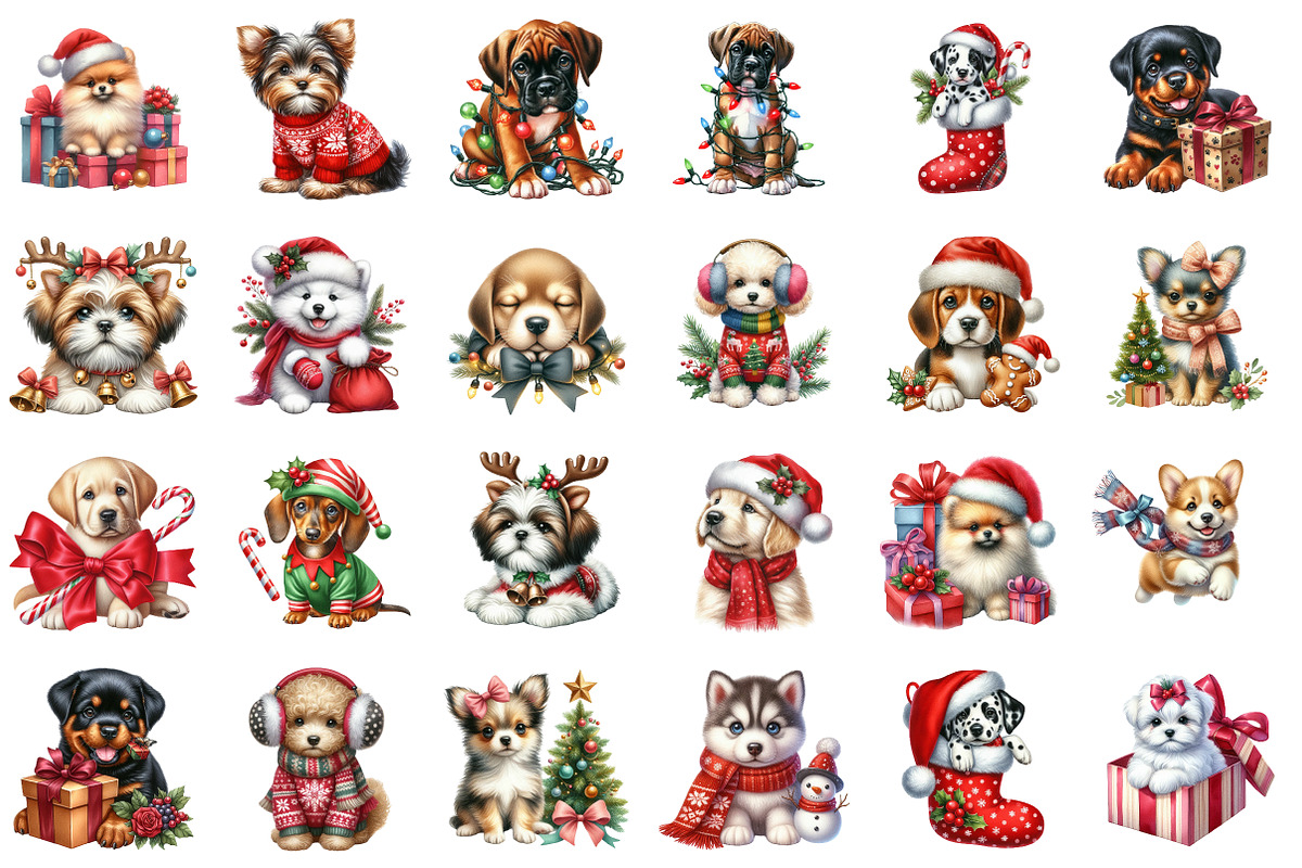 Christmas Puppies Clipart Bundle, an Illustration by SinaCreation (Photo 2 of 7)