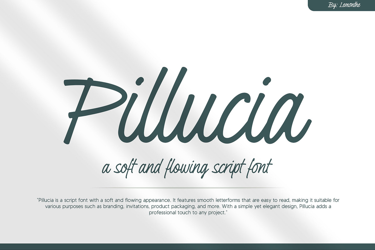Pillucia | Script Font, a Script Font by Lemonthe (Photo 1 of 8)