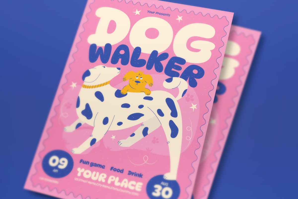 Pink Quirky Illustration Dog Walker, a Flyer Template by graphicook (Photo 2 of 3)