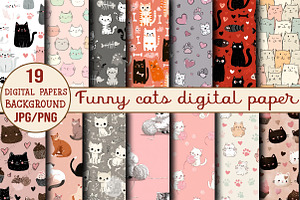 Funny cats digital paper, a Background Graphic by DreamCafeArt