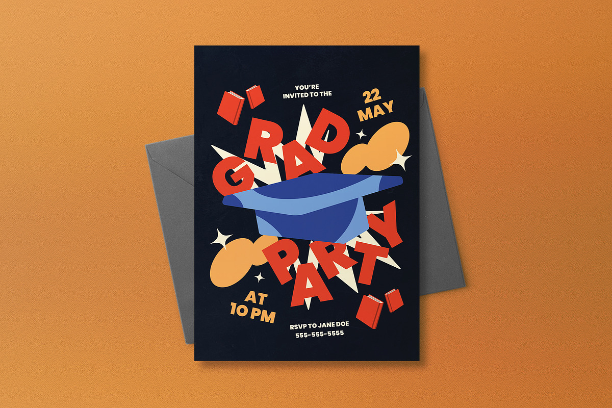 Gray Abstract Graduation Invitation, an Invitation Template by graphicook (Photo 2 of 3)