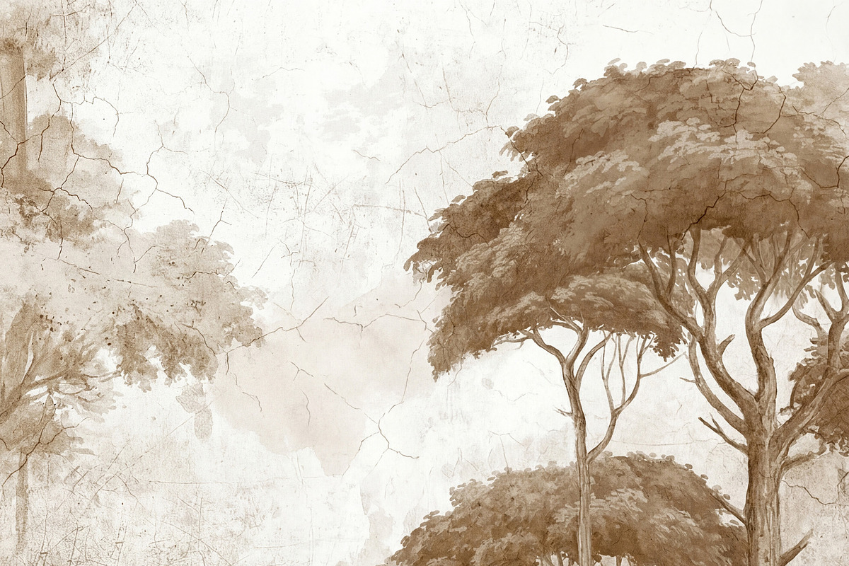 Mediterranean Stone Pines Wallpaper, a Decorative Illustration by Virgo Studio