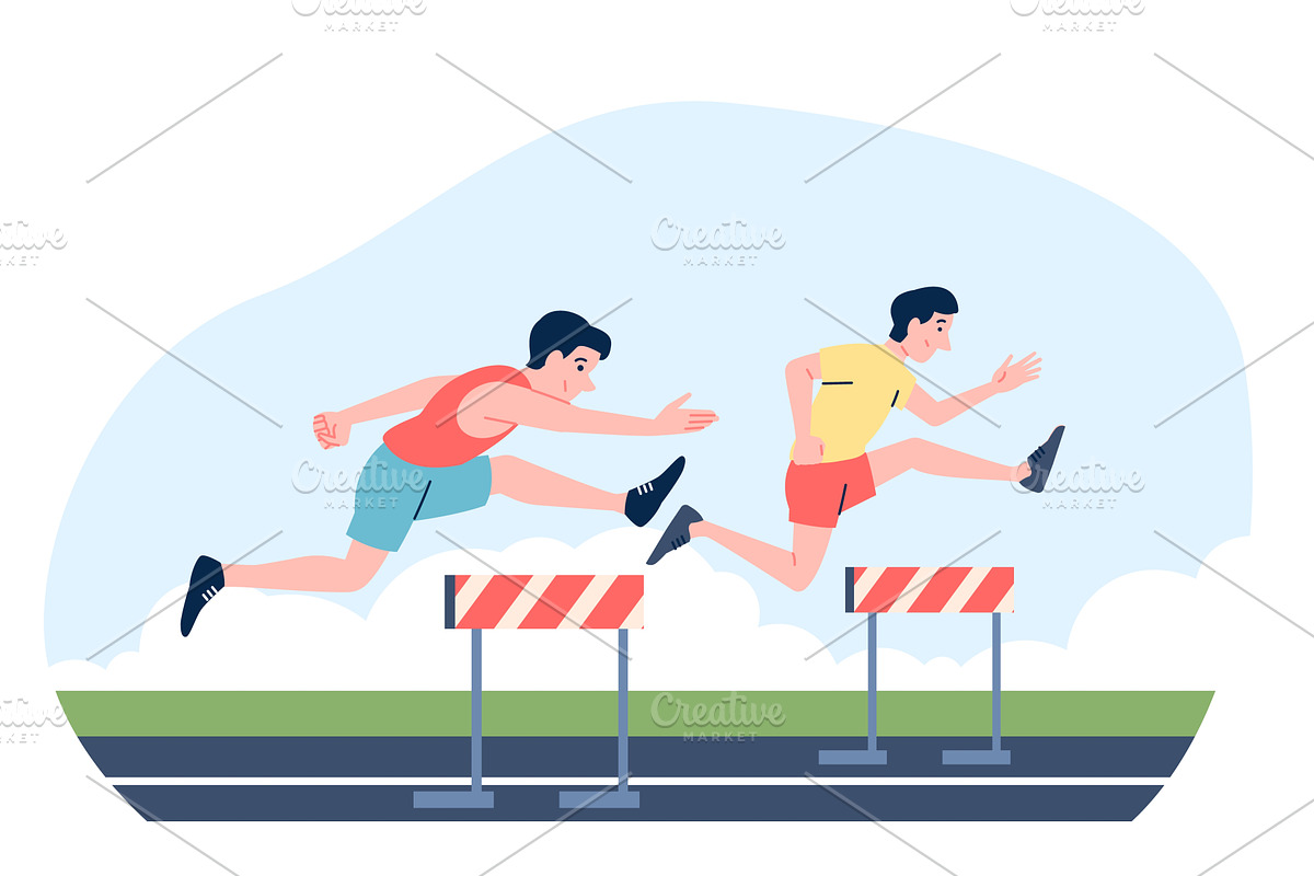 Hurdles competition. Male athletes, a Sport Illustration by LadadikArt