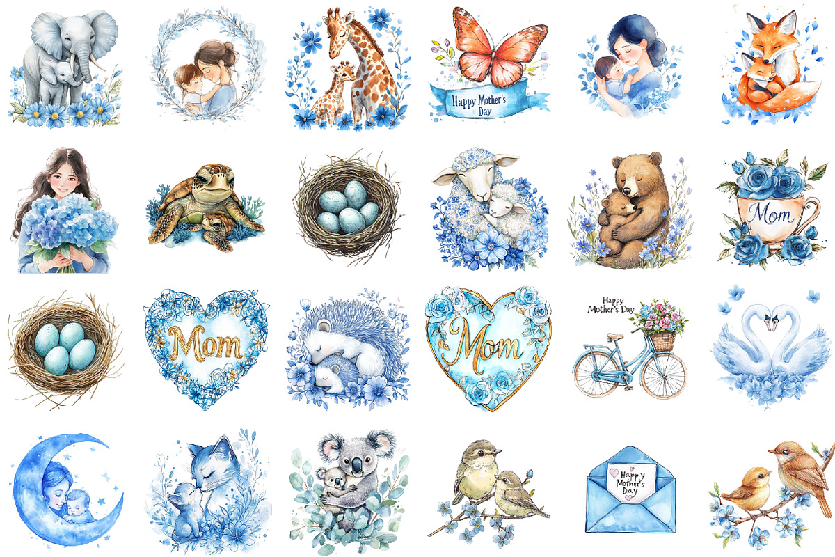 Soft Blue Mothers Day Clipart, an Illustration by Sublimation Artist (Photo 2 of 6)