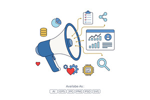 Digital Marketing Strategy, a Technology Illustration by Partikusi Design