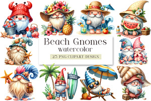 Watercolor Beach Gnomes Collection, a Seasonal Illustration by DreamArtGraphic