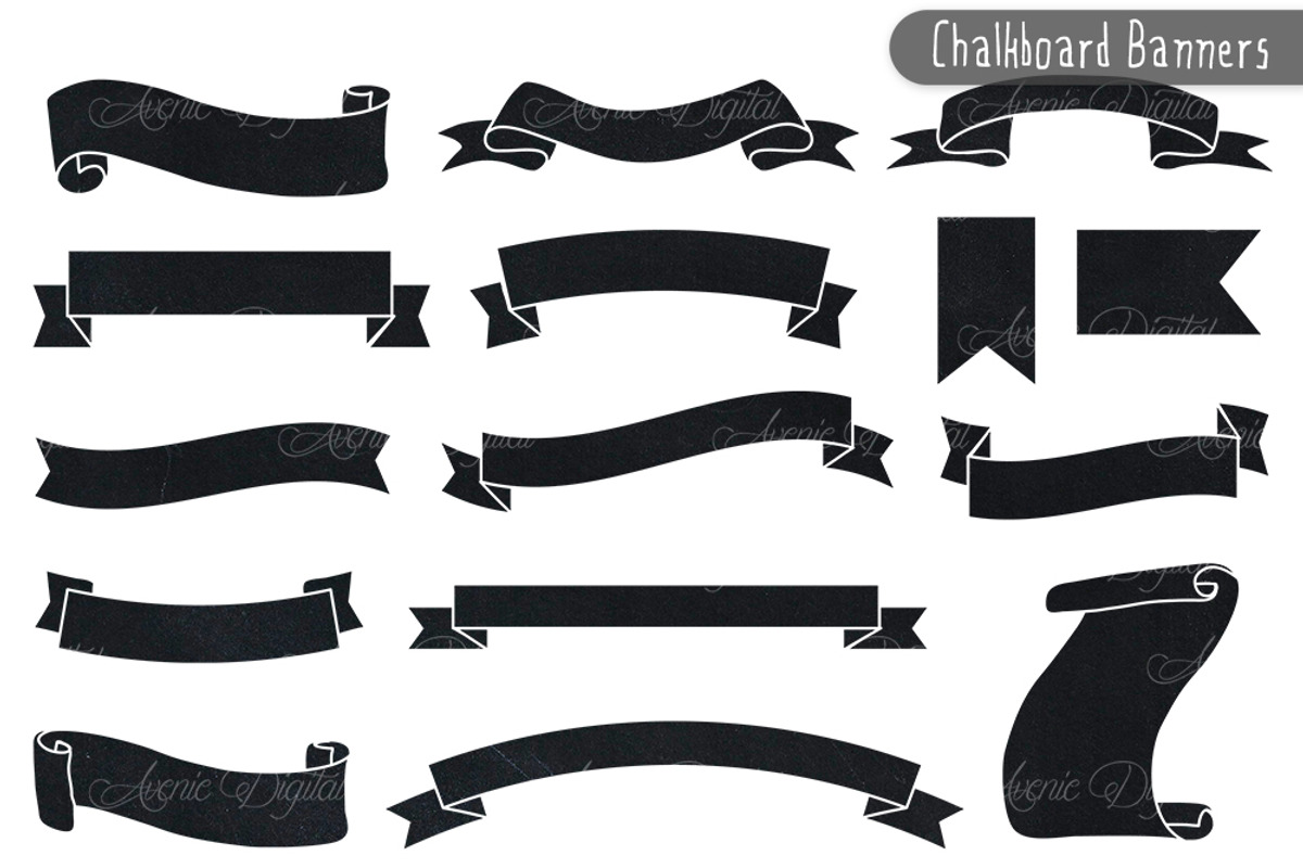 Chalkboard Ribbon Banners, an Object Graphic by Avenie Digital