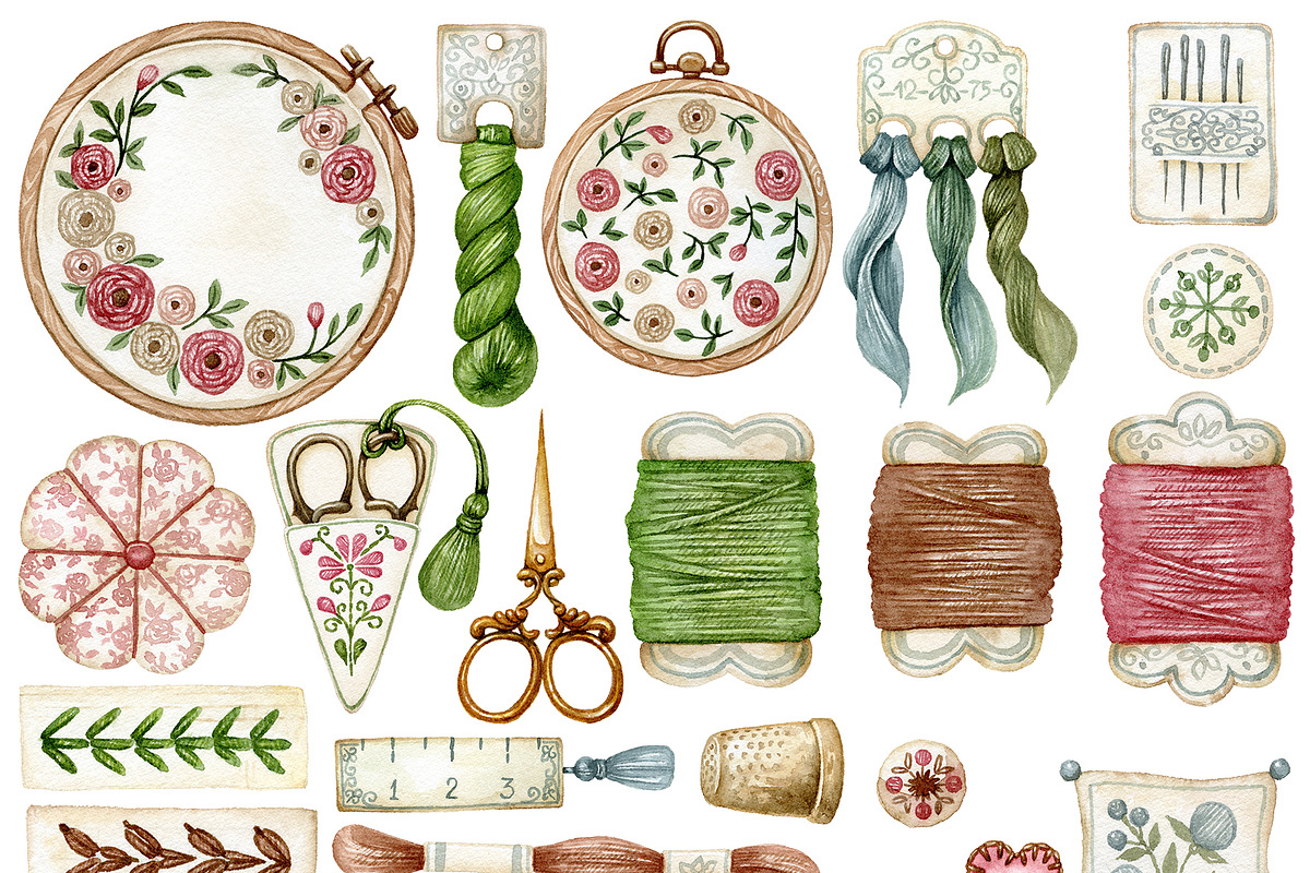 Watercolor embroidery clipart., an Illustration by Mary (Photo 2 of 5)