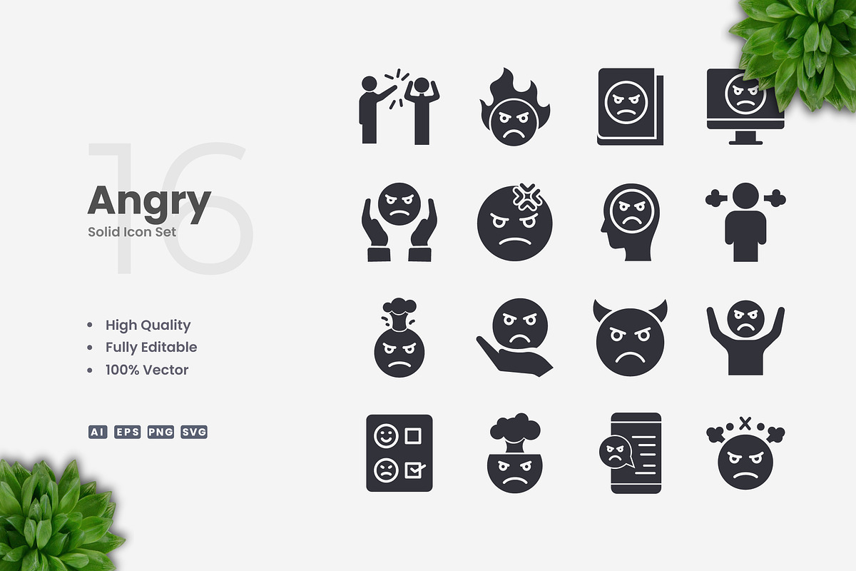 Angry Solid Icons, an Icon by Upnowgraphic