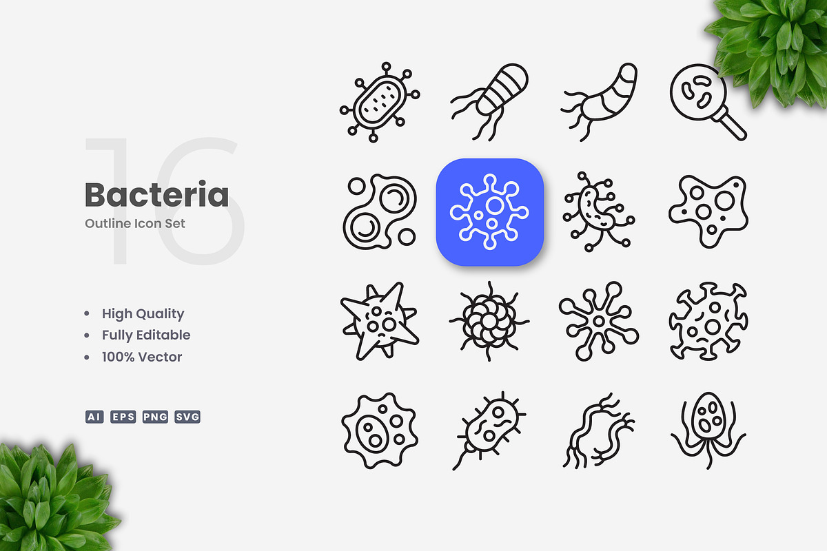 Bacteria Outline Icons, an Outline Icon by Upnowgraphic