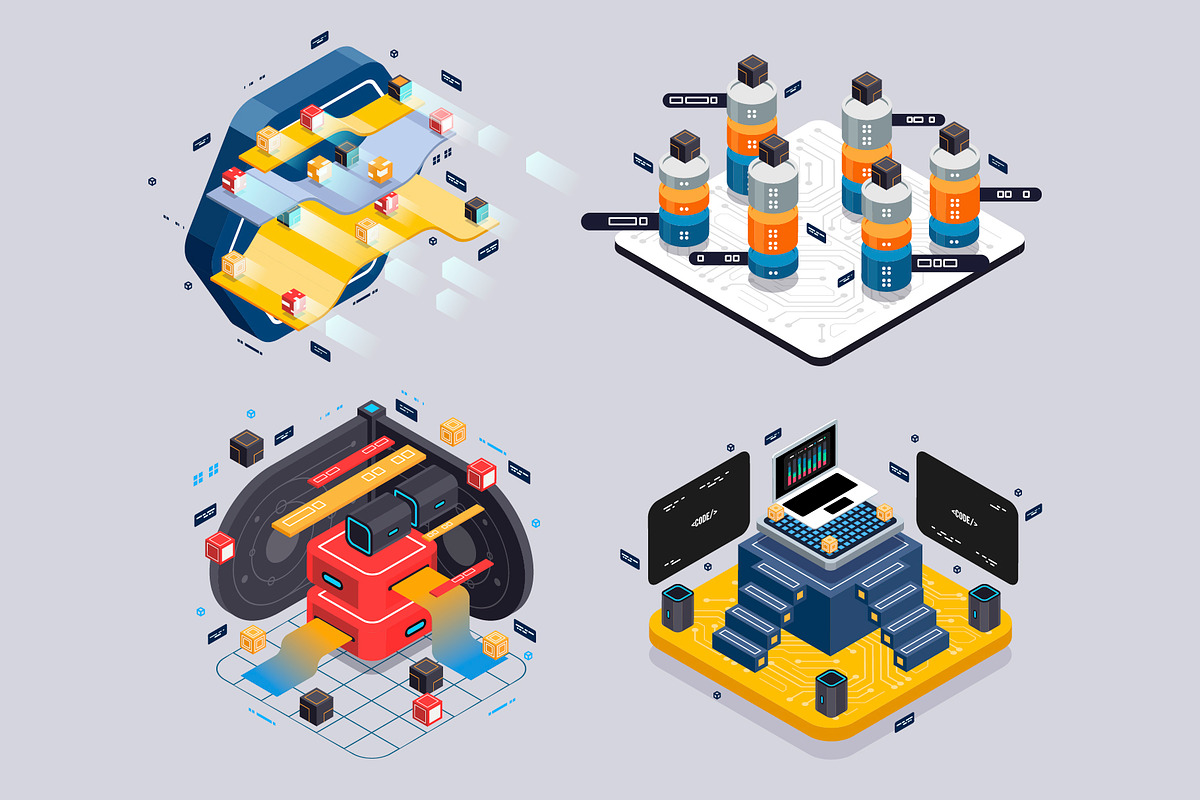 Set isometric illustrations for web., a Technology Illustration by Andrew_Derr (Photo 3 of 4)